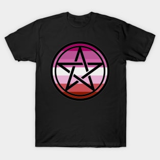 Large Print Pentacle LGBT Flag Lipstick Lesbian Pride T-Shirt